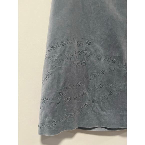 J.Crew Velvet A-Line Skirt Silver Blue w Floral Embroidery Cotton Size 10 JL - Picture 2 of 10